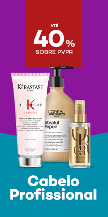 Produtos de cabelo pofissional  com destaque promocional de at&eacute; 40% sobre pre&ccedil;o de Venda ao P&uacute;blico Recomendado